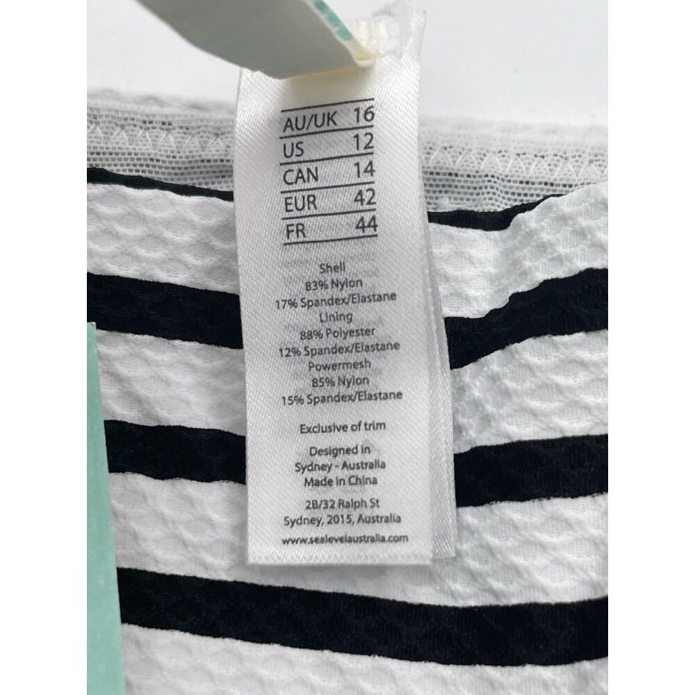 Sea Level Swim Bikini Bottom‎ Womens Size 12 White Black Striped Panelled High - Picture 3 of 6